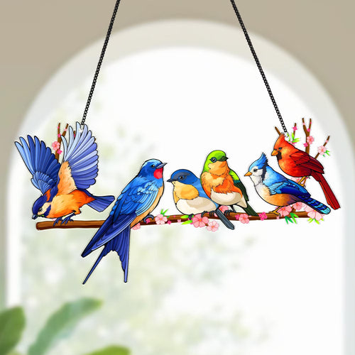 Netecom Colorful Bird Acrylic Suncatcher – Faux Stained Glass Window Hanging, Rainbow Bird Ornament for Nature and Bird Lovers
