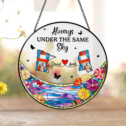 Netecom Personalized Long Distance Stained Glass Suncatcher, Always Under the Same Sky Gift, Long Distance Friendship Keepsake, Sister Best Friend
