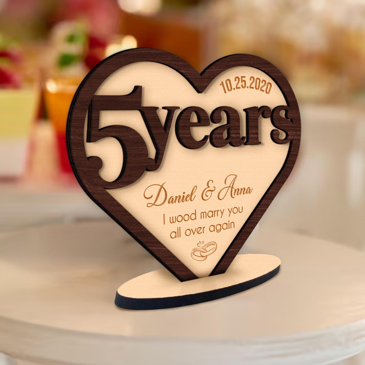 Netecom Personalized 5th Anniversary Gift Custom "I Wood Marry You Again" Wood Sign for Husband Wife 5 Year Wedding Keepsake