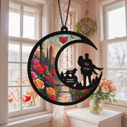 Netecom Personalized Couple Wedding Suncatcher – Custom Anniversary Gift, Engraved Couple Keepsake, Wedding or Engagement Gift, Pet Couple Memorial