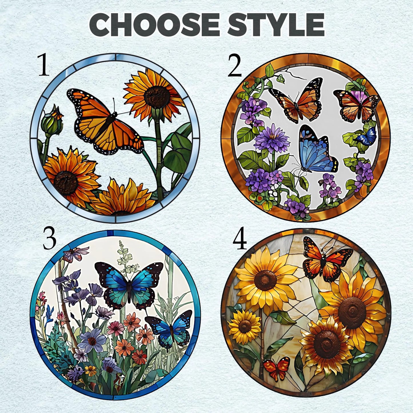 Netecom Monarch Butterflies & Sunflowers Stained Glass Suncatcher – Butterfly Window Hanging, Light Catcher Gift for Mom Grandma Women