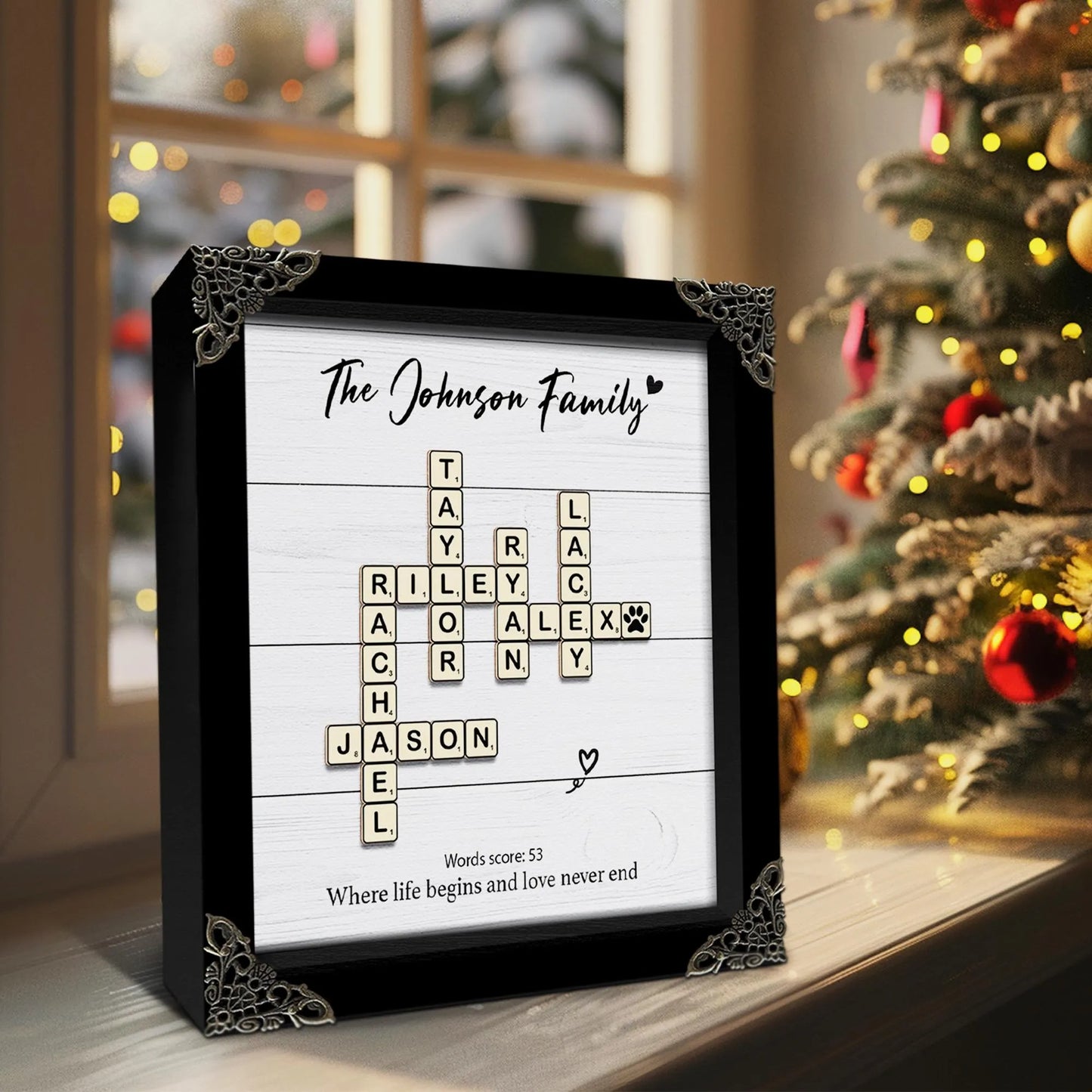 Netecom Personalized Scrabble Family Crossword Frame, Custom Christmas Name Sign, Grandparents Holiday Keepsake Gift