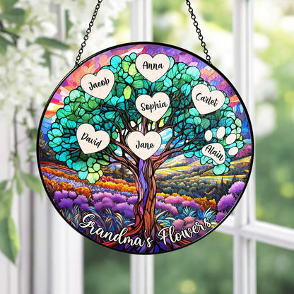 Netecom Personalized Stained Glass Family Name Suncatcher – Window Home Decor Landscape Mother's Day Birthday Gifts for Women Men Mom