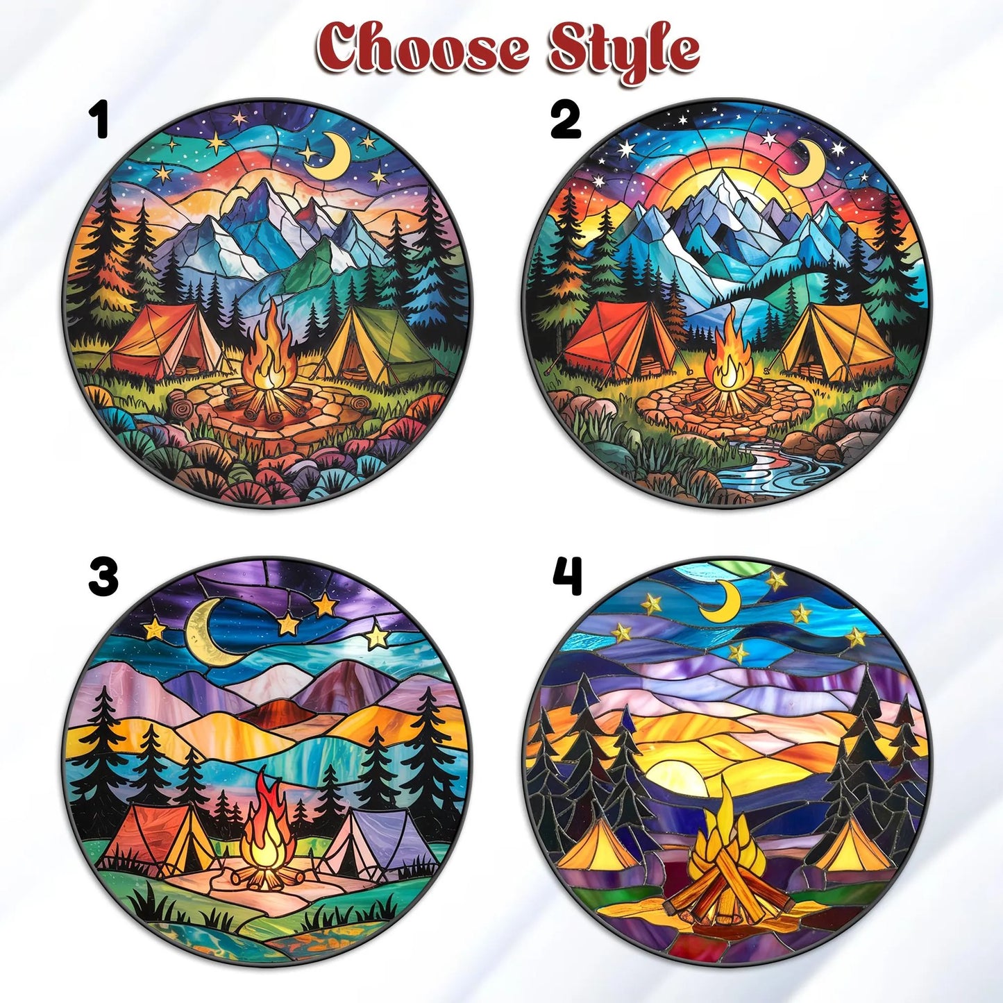 Netecom Starry Camp Fire Stained Glass Suncatcher - Adventure Begins, Seek Adventure, Camping & Travel Gift, Vacation Decor, Gift for Adventure Lovers