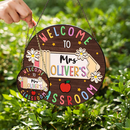 Netecom Personalized Teacher Stained Glass Suncatcher - Custom Classroom Decor, Teacher Appreciation Gift, Window Hanging Sign