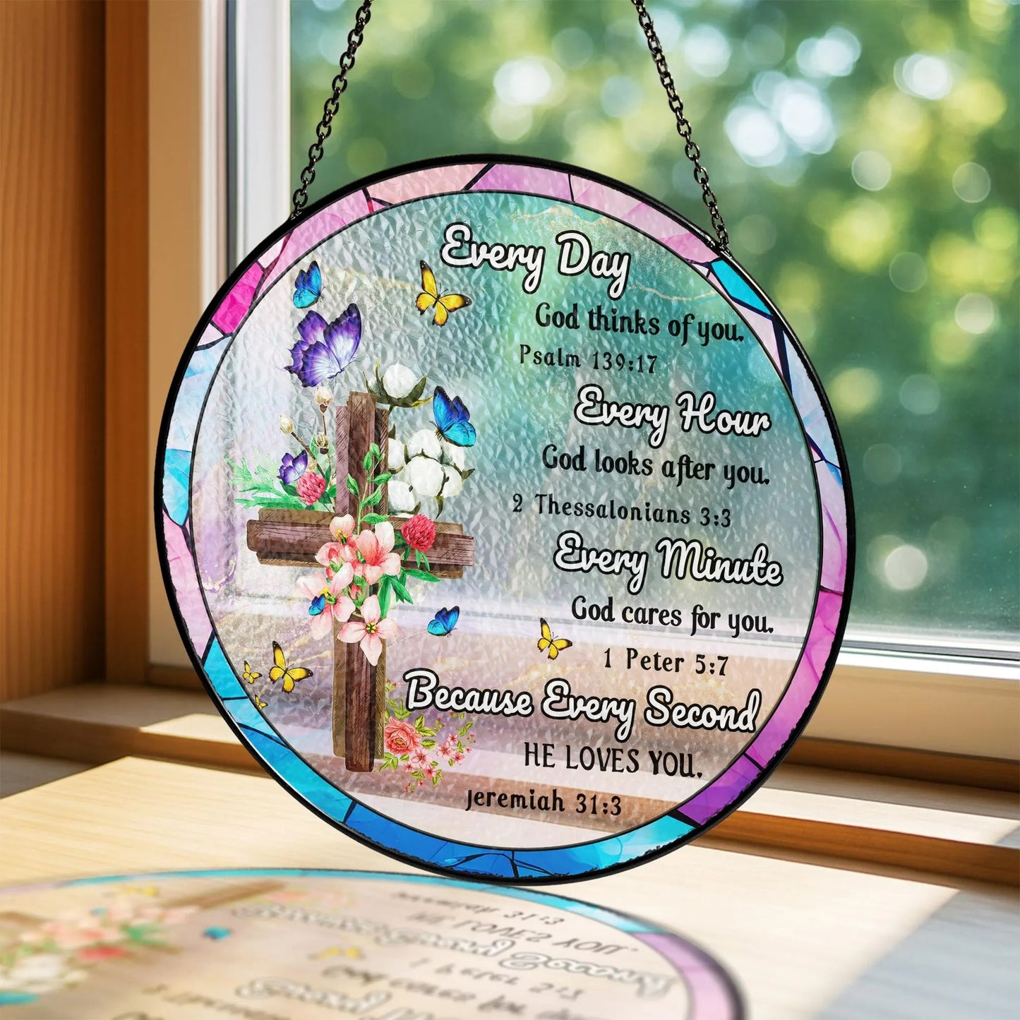 Netecom Christian Inspirational Stained Glass Suncatcher – Bible Verse Hanging Decor, Religious Gift for Women Mom Sister Friends
