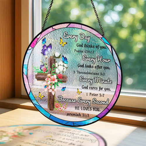 Netecom Christian Inspirational Stained Glass Suncatcher – Bible Verse Hanging Decor, Religious Gift for Women Mom Sister Friends