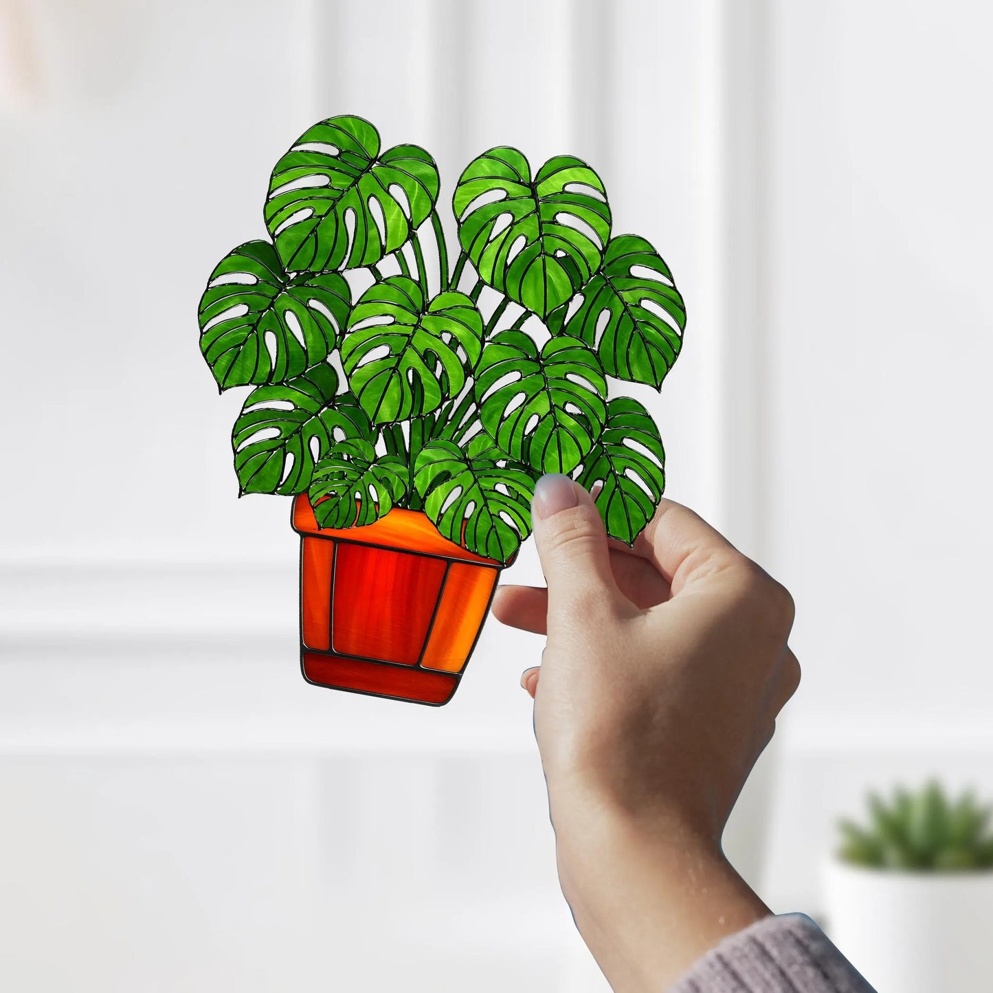 Netecom Monstera Leaves Acrylic Suncatcher – Faux Stained Glass Window Hanging Decor, Plant Lover Gift, Monstera Home, Garden Decor for Men Women