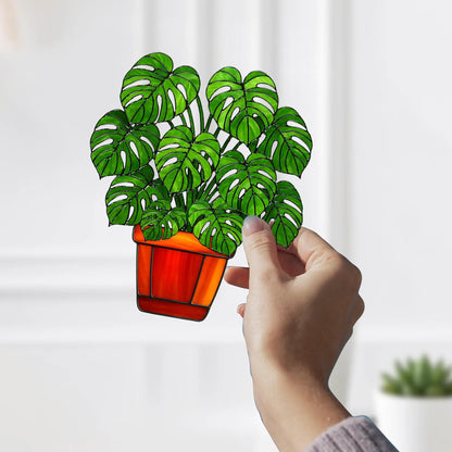 Netecom Monstera Leaves Acrylic Suncatcher – Faux Stained Glass Window Hanging Decor, Plant Lover Gift, Monstera Home, Garden Decor for Men Women