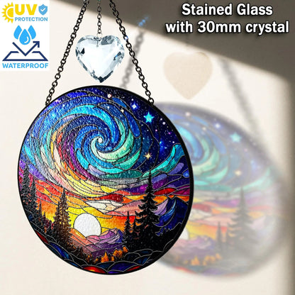 Netecom Aurora Glass Suncatcher – Northern Lights Forest Acrylic Window Hanging, Handcrafted Nature Decor Gift for Nature Lovers