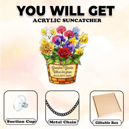 Netecom Personalized Birth Month Flower Suncatcher – Custom Acrylic Family Keepsake, Window Decor for Mom Grandma Special Occasions