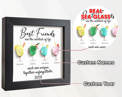 Netecom Personalized Sea Glass Friendship Frame, Best Friend Keepsake Gift, Cocktail Art for Besties, Soul Sister Decor