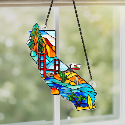 Netecom California Country Map Acrylic Suncatcher – California Travel Window Hanging, Souvenir Lover Gift, California Home Decor, Travel Gift for Nature Lovers