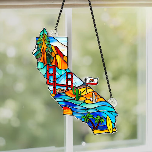 Netecom California Country Map Acrylic Suncatcher – California Travel Window Hanging, Souvenir Lover Gift, California Home Decor, Travel Gift for Nature Lovers