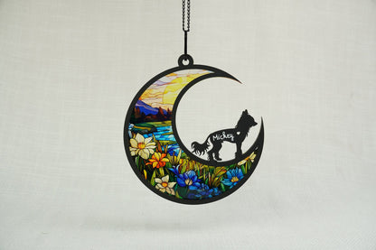Netecom Chinese Crested Dog Memorial Suncatcher, Pet Loss Sympathy Gift, Custom Dog Name Wall Decor for Dog Lovers, Car Hanging Ornament