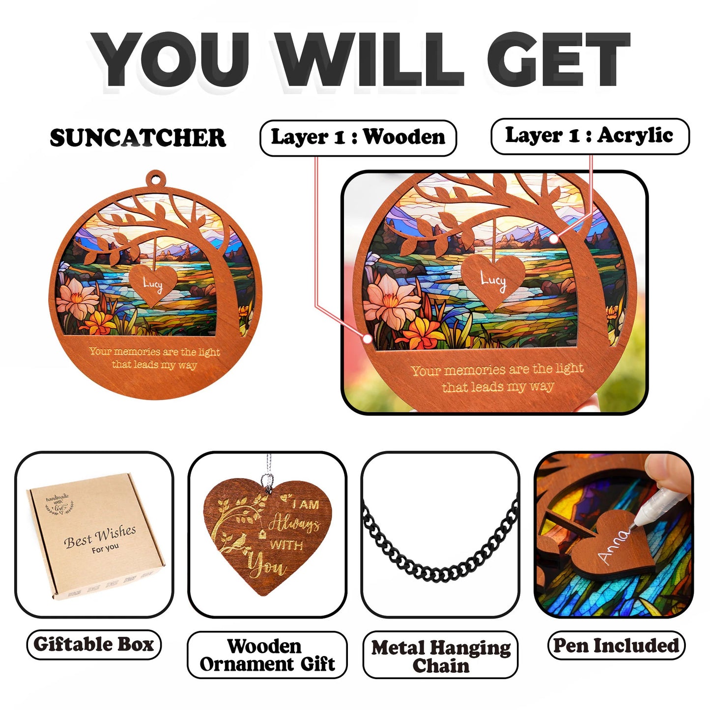 Netecom Personalized Memorial Suncatcher – Sympathy Gift for Loss of Mom Dad, Father in Heaven Keepsake, Memorial Ornament for Loved Ones