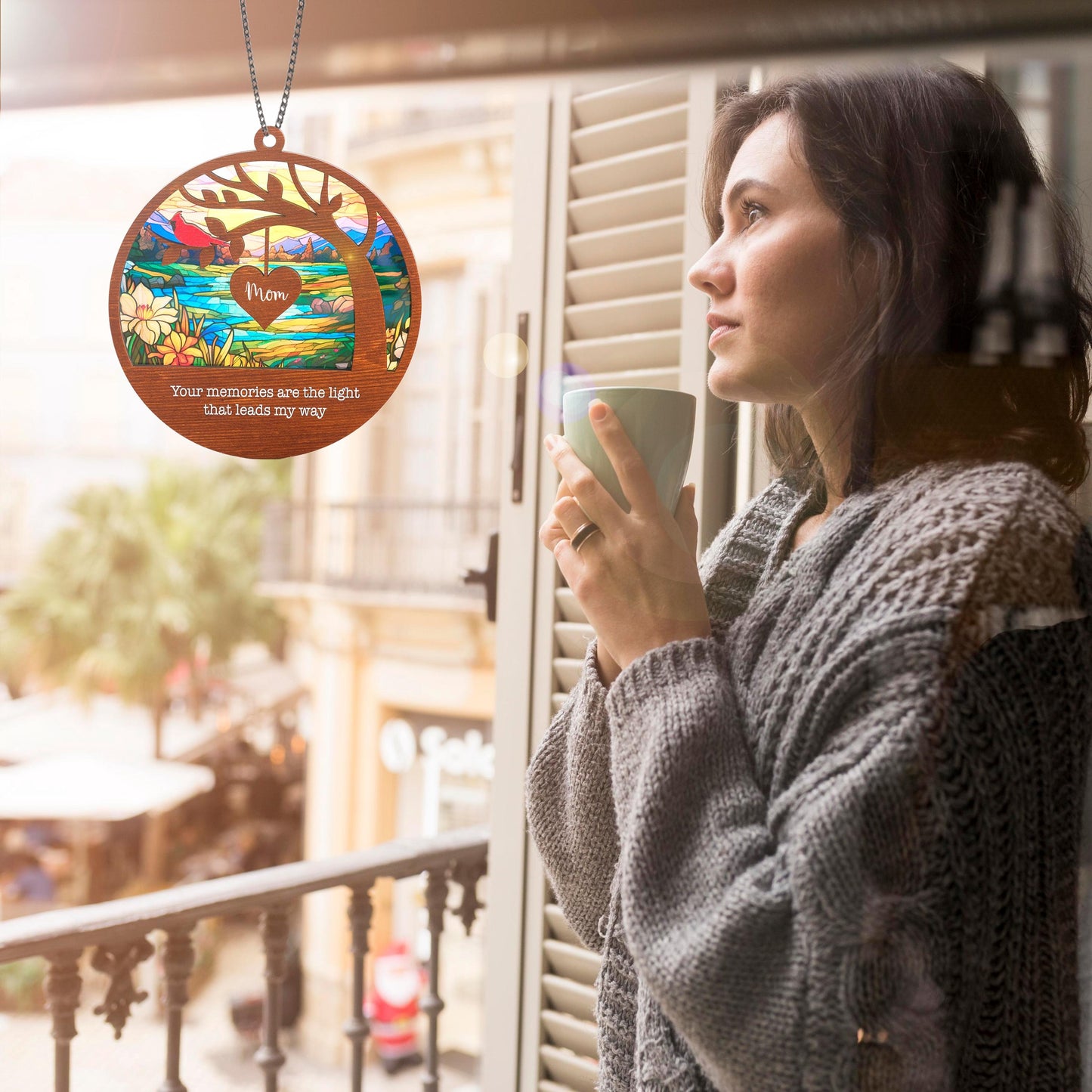 Netecom Loss of Mom Memorial Suncatcher – Cardinal Sympathy Gift, Mother in Heaven Remembrance Ornament, Family Memorial Gift