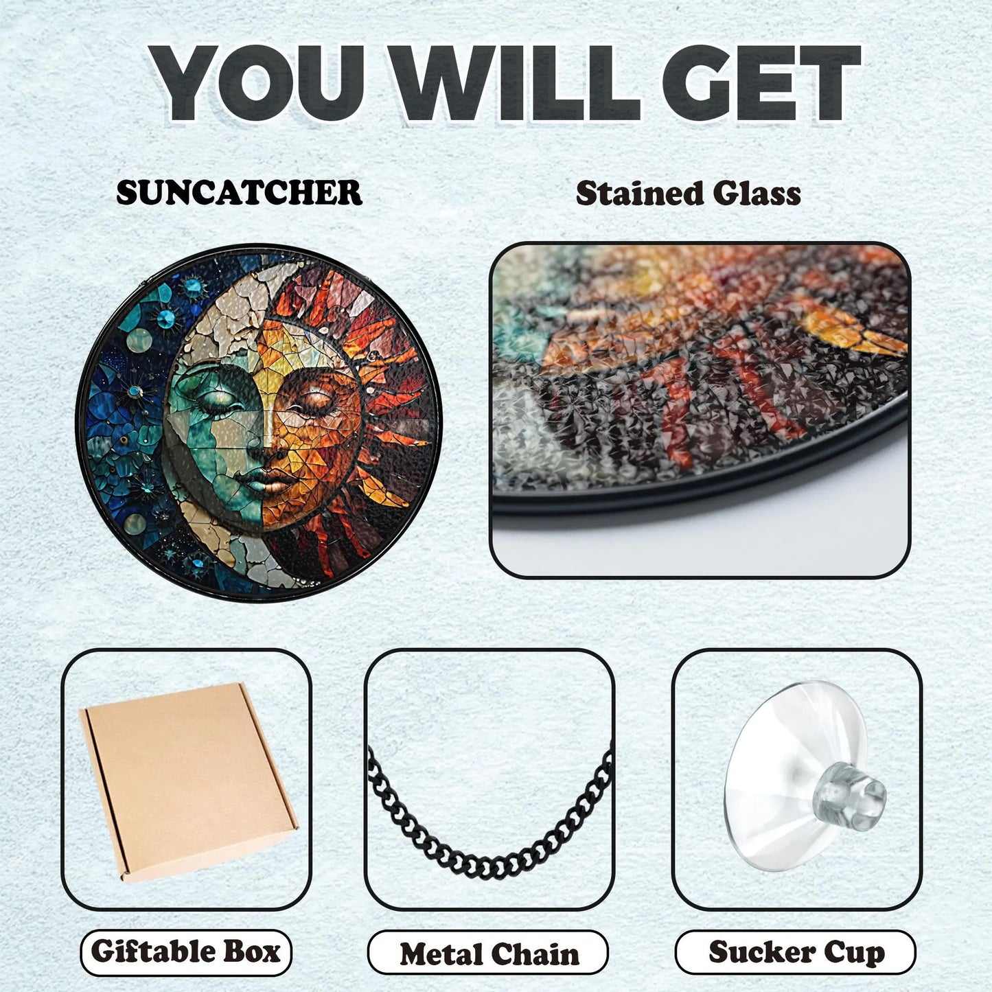 Netecom Celestial Sun and Moon Stained Glass Suncatcher – Astrology Window Hanging, Cosmic Nature Art, Christmas Gift for Friends and Home Decor Lovers