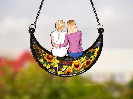 Netecom Personalized Mother Daughter Sunflower Suncatcher – Mother’s Day Gift for Mom, Grandma Memorial Gift, Love Between Mom Daughter on the Moon