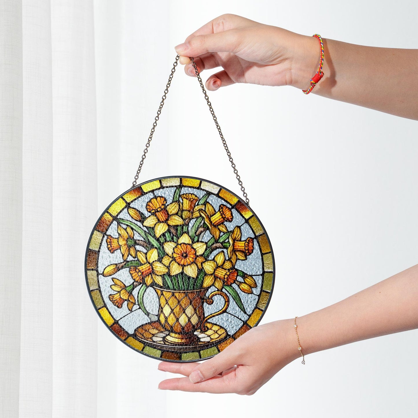 Netecom Daffodil Stained Glass Suncatcher – March Birth Flower Window Hanging, Garden Lover Gift, Floral Home Decor for Grandma Mom