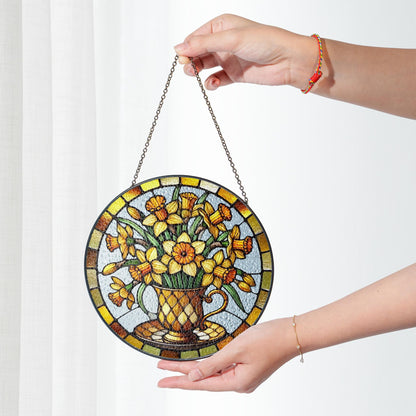 Netecom Daffodil Stained Glass Suncatcher – March Birth Flower Window Hanging, Garden Lover Gift, Floral Home Decor for Grandma Mom