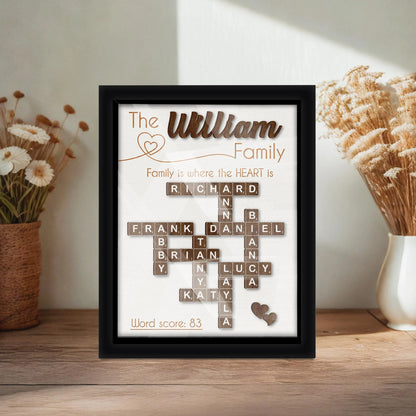 Netecom Scrabble Family Personalized Frame Custom Family Names Sign Crossword Family Keepsake Gift for Grandma Cousin Brother Sister