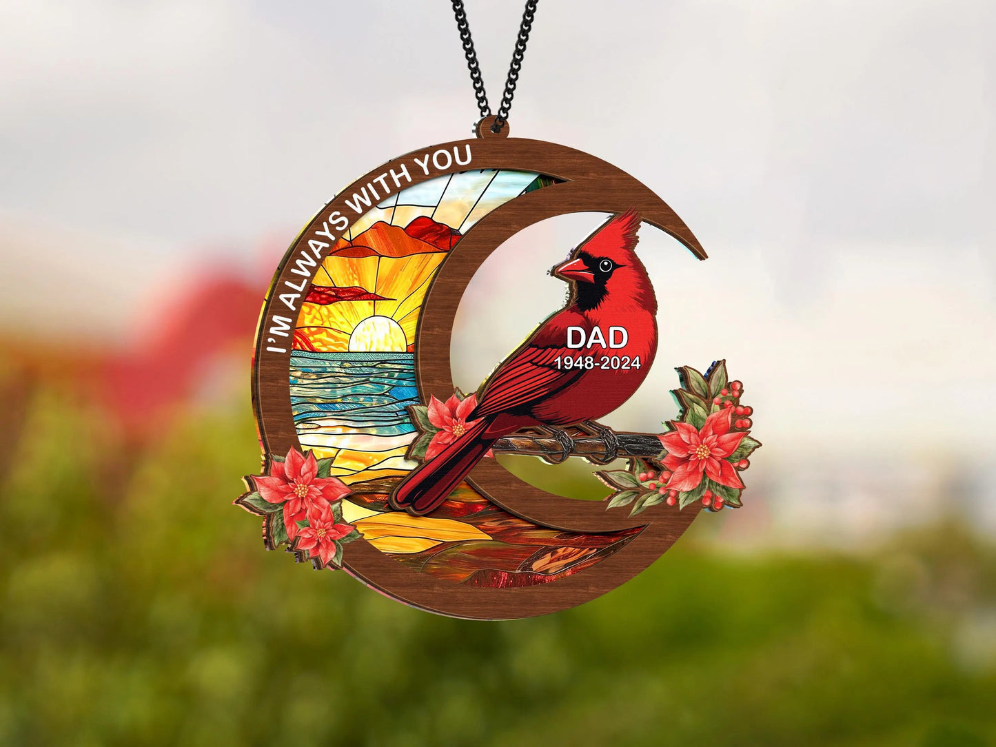 Netecom Personalized Cardinal Memorial Suncatcher – Loss of Dad Sympathy Gift, Father in Heaven Tribute