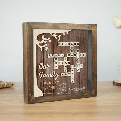 Netecom Custom Family Scrabble Puzzle Sign Personalized Family Name Frame Grandparents Keepsake Family Crossword Art Unique Family Decor
