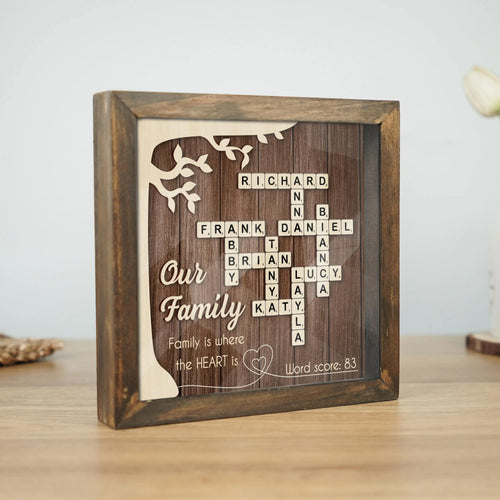 Netecom Custom Family Scrabble Puzzle Sign Personalized Family Name Frame Grandparents Keepsake Family Crossword Art Unique Family Decor