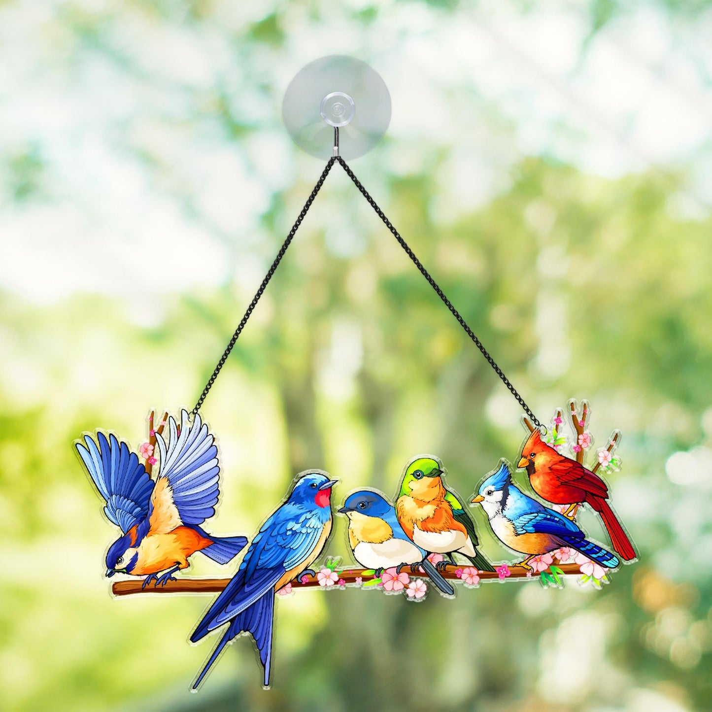 Netecom Colorful Bird Acrylic Suncatcher – Faux Stained Glass Window Hanging, Rainbow Bird Ornament for Nature and Bird Lovers