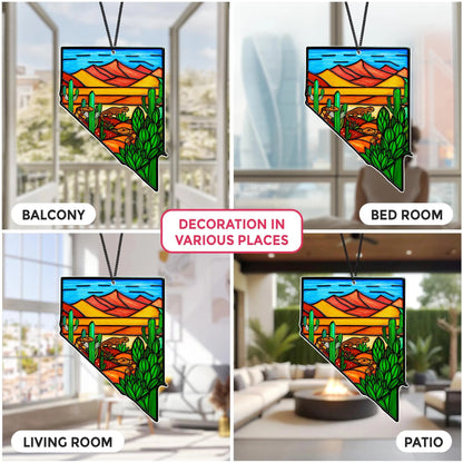 Netecom Nevada Map Acrylic Suncatcher – Faux Stained Glass Window Decor, Nevada Travel Gift, Souvenir, Home Decor for Women Men Travel Lovers