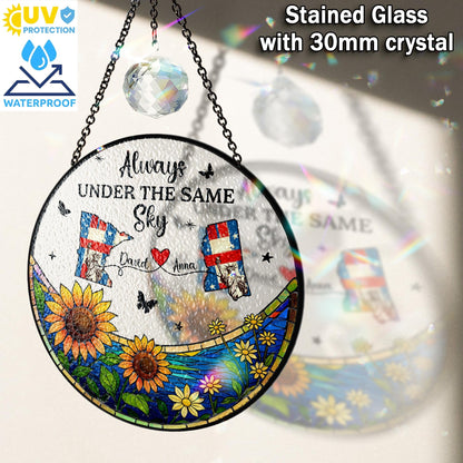 Netecom Personalized Long Distance Stained Glass Suncatcher, Always Under the Same Sky Gift, Long Distance Friendship Keepsake, Sister Best Friend