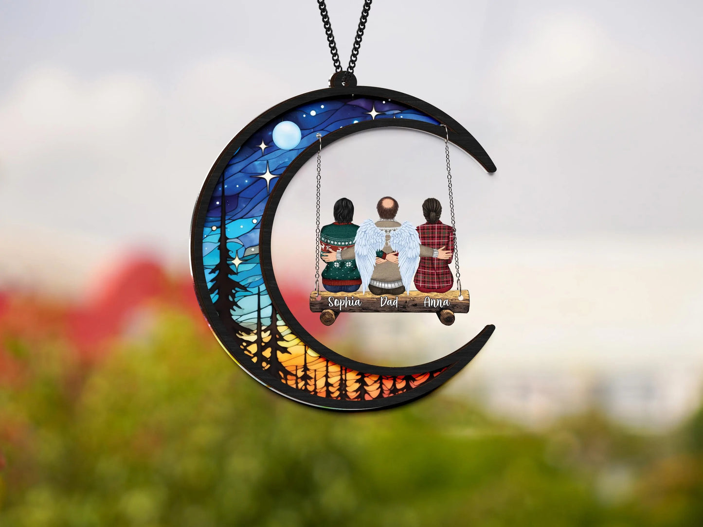 Netecom Personalized Memorial Suncatcher – Custom Family Ornament on Swing, Sympathy Gift, In Loving Memory, Father in Heaven Keepsake