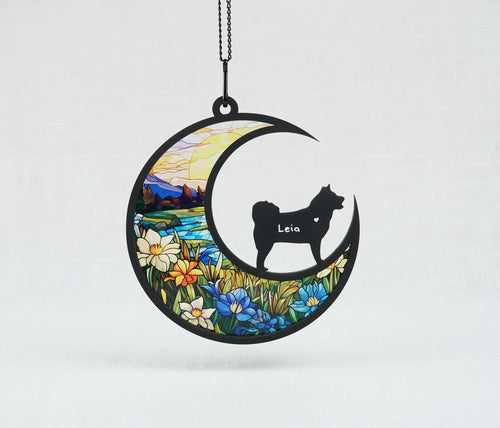 Netecom Akita Dog Memorial Suncatcher – Personalized Pet Loss Gift, Custom Name Remembrance Ornament, Akita Lover Sympathy Gift, Wall and Window Hanging