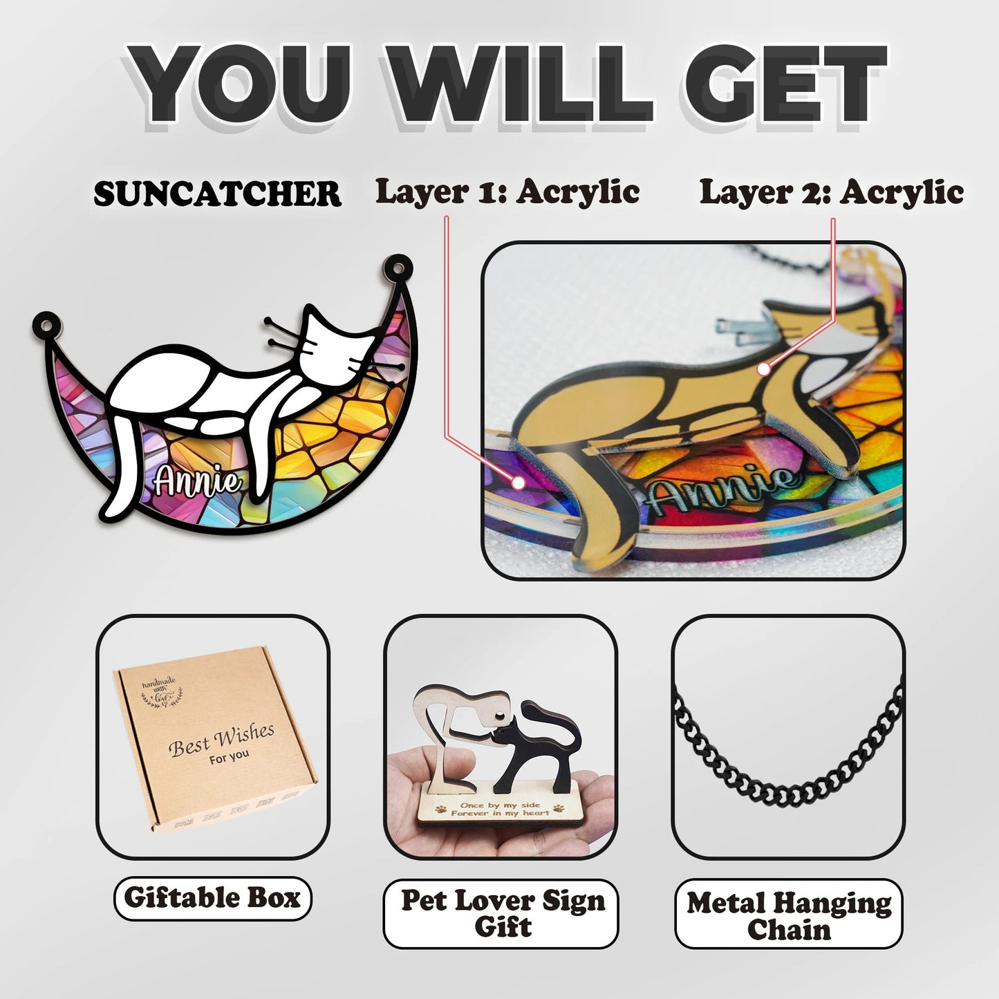 Netecom 2 Dogs Memorial Suncatcher – Dog Loss Remembrance Ornament, Rainbow Bridge Pet Sympathy Gift, Dog Mom Stained Glass, Pet Loss Gifts