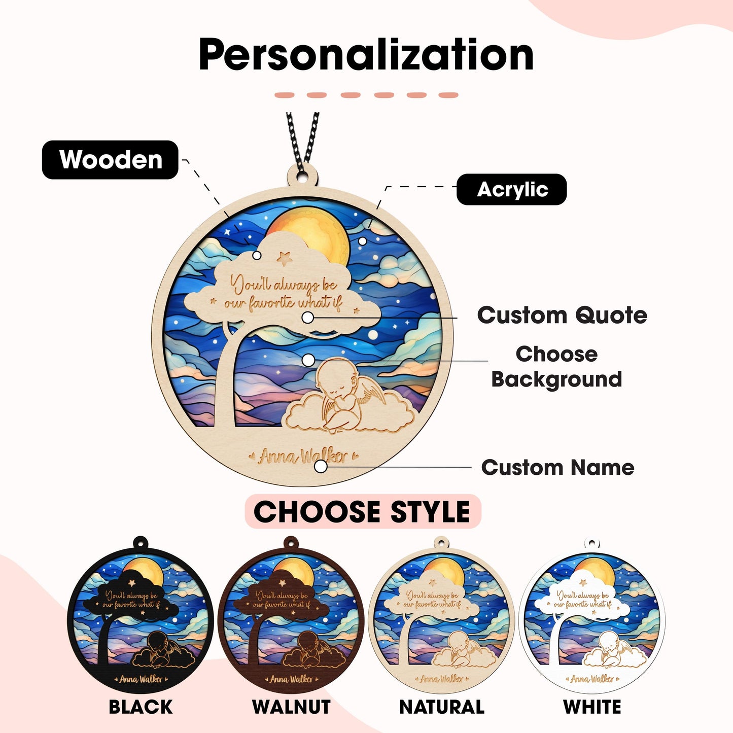 Netecom Personalized Angel Baby Memorial Suncatcher – Infant Loss Remembrance Gift, Miscarriage Keepsake, Baby Sympathy Window Hanging