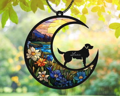 Netecom Golden Retriever Dog Memorial Suncatcher – Personalized Pet Loss Sympathy Gift, Rainbow Bridge Remembrance Ornament, Car Hanging and Wall Decor