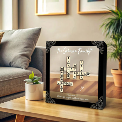 Netecom Personalized Scrabble Family Crossword Frame, Custom Christmas Name Sign, Grandparents Holiday Keepsake Gift
