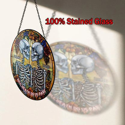 Netecom Couple Skeleton Stained Glass Suncatcher – Dark Romance Gothic Wedding Gift, Till Death Do Us Part, Valentine’s Day & Anniversary Gift for Him Her