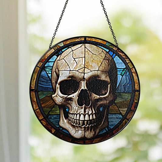 Netecom Gothic Skull Skeleton Stained Glass Suncatcher, Dark Romance Halloween Gift, Spooky Wedding Decor, Unique Anniversary Christmas Gift for Him and Her