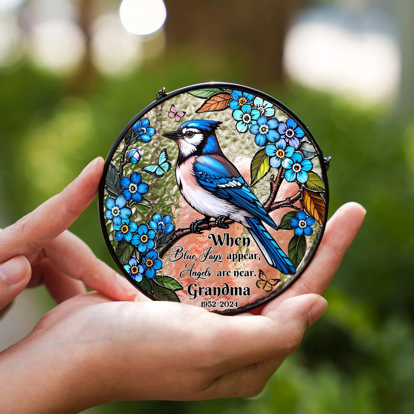 Netecom Personalized Blue Jay Memorial Suncatcher – Sympathy Gift for Loss, Angel Baby Loved One Tribute