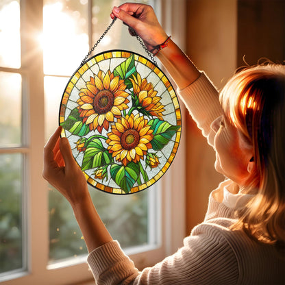 Netecom Sunflower Stained Glass Suncatcher – Window Hanging, Sunflower Ornament, Nature-Inspired Gift for Mother’s Day and Home Decor