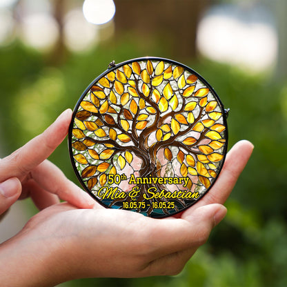 Netecom Personalized 50th Wedding Anniversary Stained Glass Suncatcher – Golden Anniversary Window Hanging, Custom Keepsake Gift for Grandma Grandpa