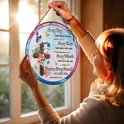 Netecom Christian Inspirational Stained Glass Suncatcher – Bible Verse Hanging Decor, Religious Gift for Women Mom Sister Friends