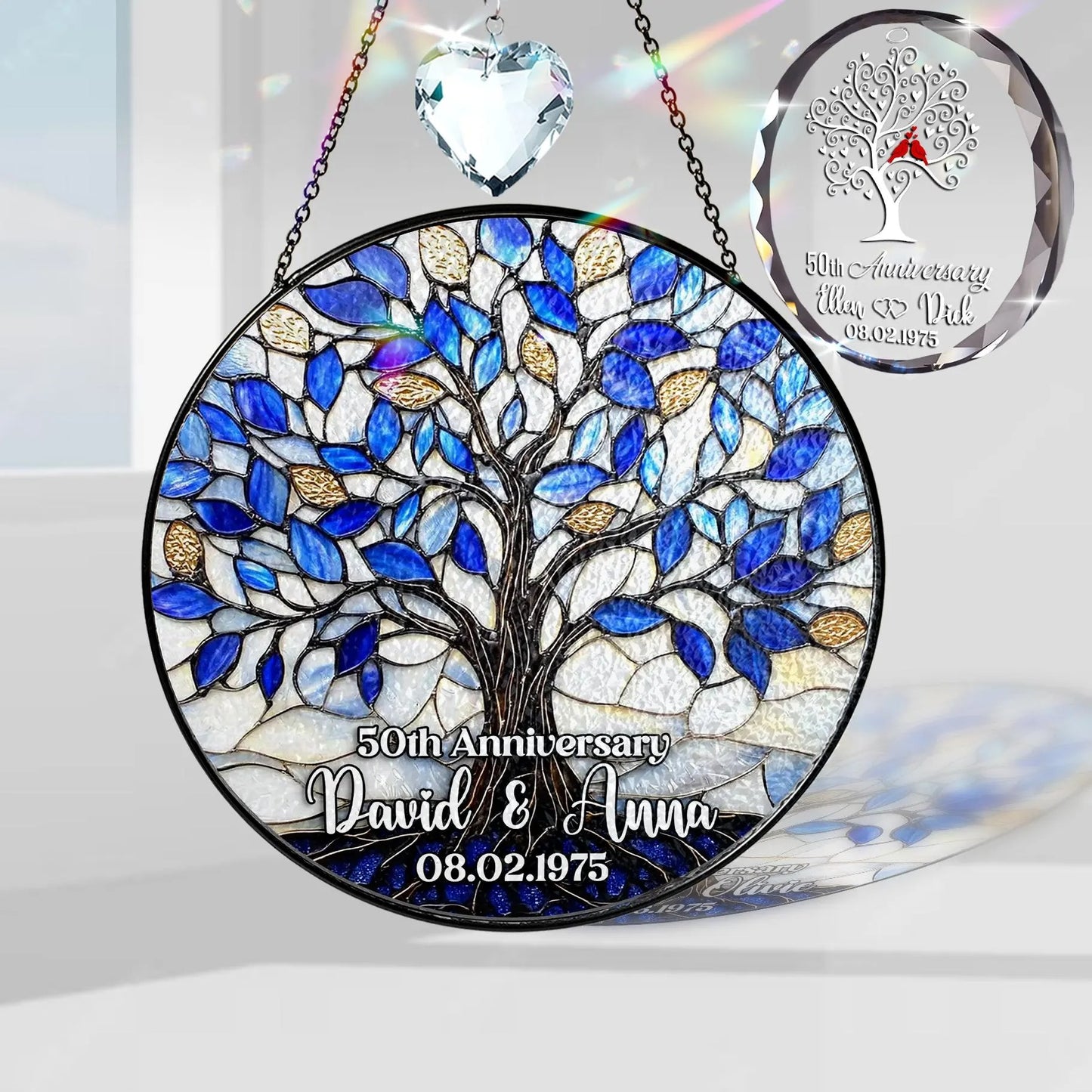 Netecom Personalized 50th Wedding Anniversary Crystal Stained Glass Suncatcher – Golden Anniversary Gift, Marriage Keepsake, Custom Wedding Ornament for Parents Grandparents