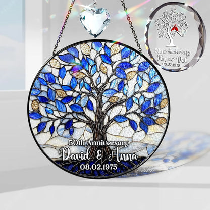 Netecom Personalized 50th Wedding Anniversary Crystal Stained Glass Suncatcher – Golden Anniversary Gift, Marriage Keepsake, Custom Wedding Ornament for Parents Grandparents