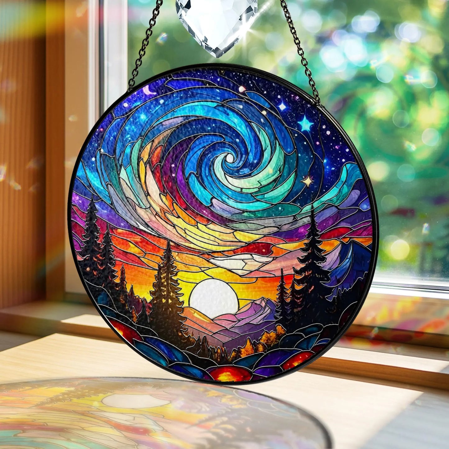 Netecom Aurora Glass Suncatcher – Northern Lights Forest Acrylic Window Hanging, Handcrafted Nature Decor Gift for Nature Lovers
