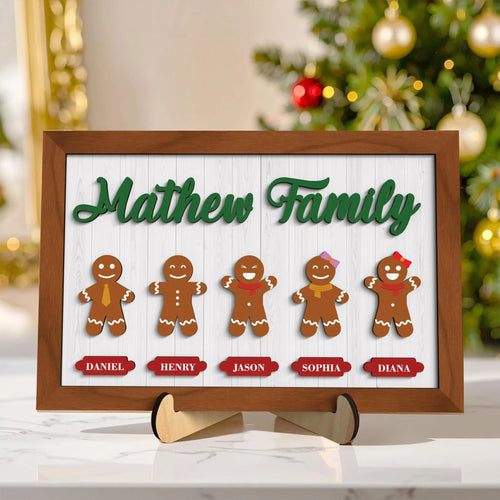 Netecom Personalized Gingerbread Family Christmas Plaque, Custom 3D Family Name Wooden Sign, Gingerbread Cookie Holiday Decor, Meaningful Christmas Gift for Family & Home