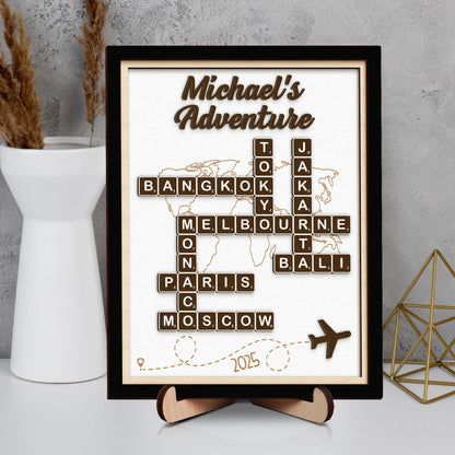 Netecom Personalized Adventure Scrabble Sign Travel Destination Keepsake Board Couple’s Adventure Map Travel Lover Gift Traveling Memory Board