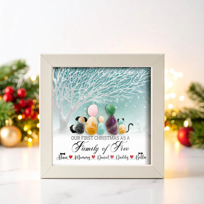 Netecom Personalized Sea Glass Family Names Frame Our First Christmas as a Family Gift Custom Family Keepsake for Mom Dad